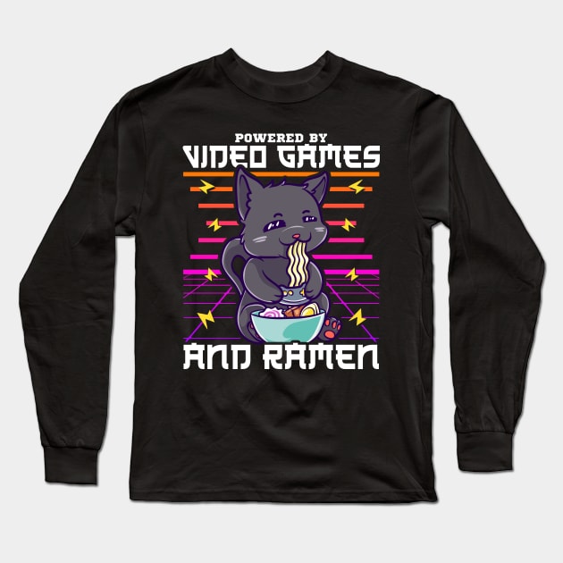 Powered By Video Games & Ramen Anime Cat Long Sleeve T-Shirt by theperfectpresents